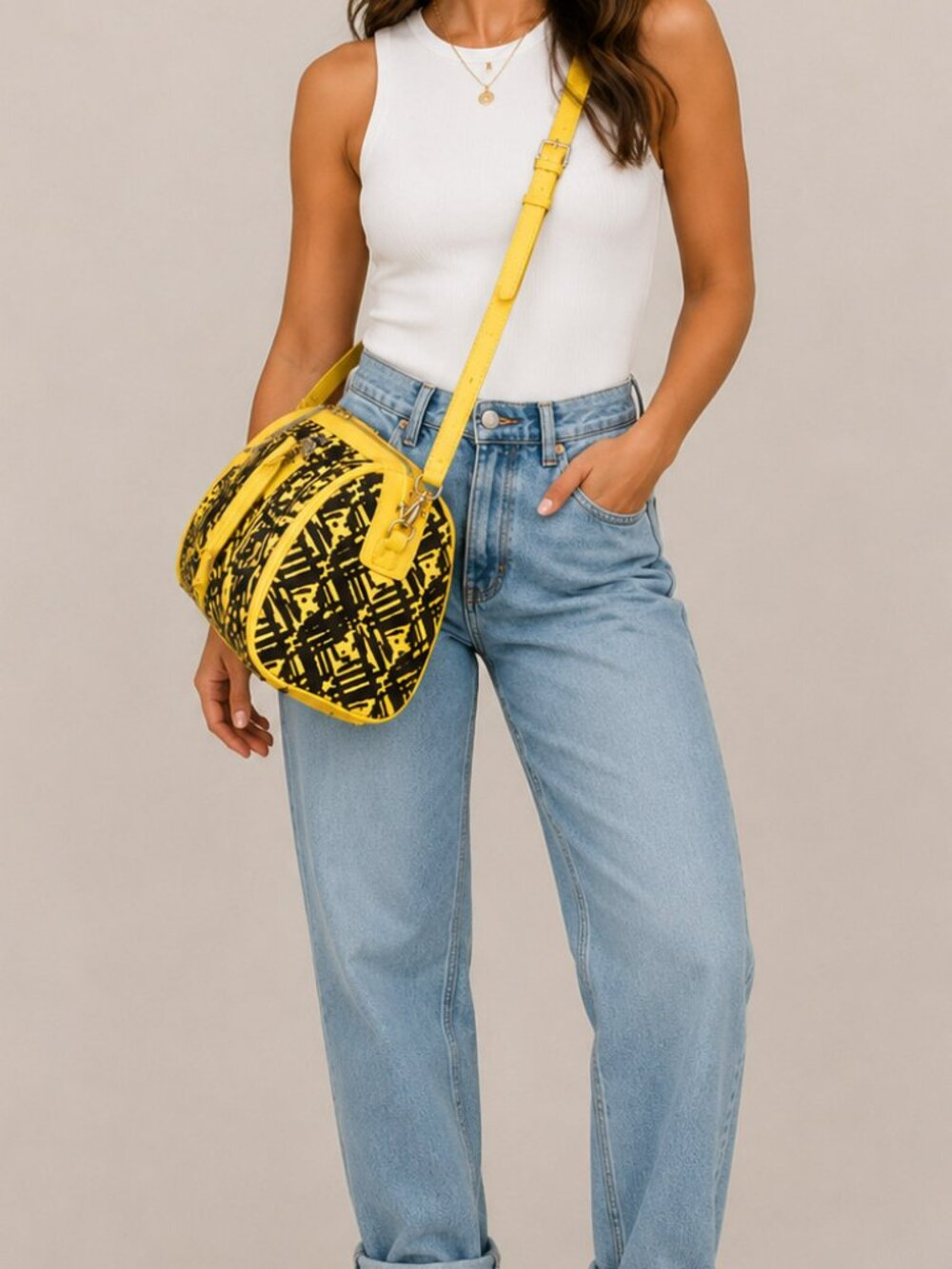 Sassy Jones Gianna Graffiti Boston Bag Satchel Yellow Black Crossbody NWOT - Picture 3 of 8
